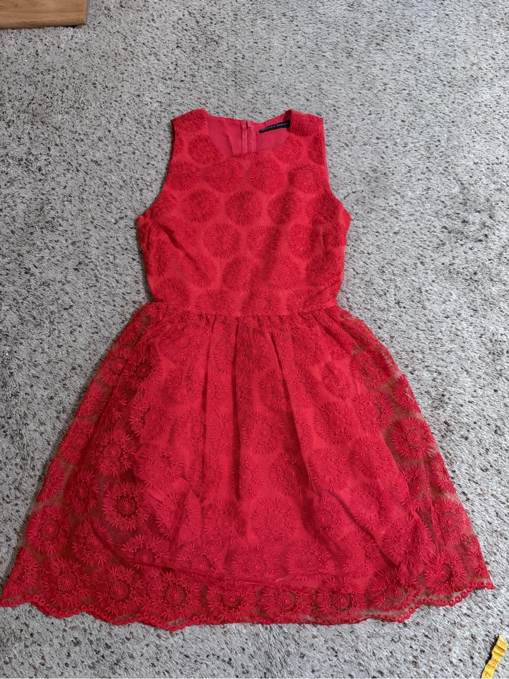 Zara Woman Coral Red Floral Lace Embroidered Mini Dress